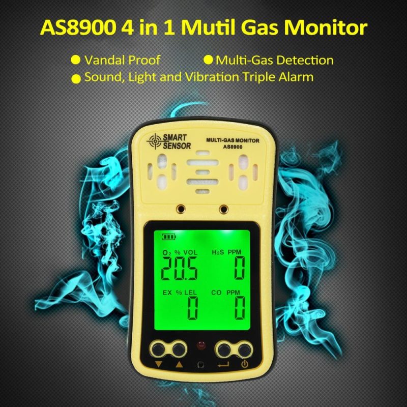 SMART SENSOR AS8900 4 in 1 Combustible Gas Detector Analyzer Handheld Multi-Gas Monitor Gas Detector OO₂ CO HO₂S Analyzer Explosion-Proof  |   Gas detection equipment Gas detection equipment Black + Yellow