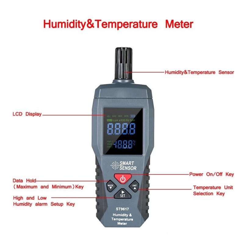 SMART SENSOR Humidity & Temperature Meter High Accuracy Digital LCD Display Humidity Hygrometer Temperature Meter Thermometer Gauge Tester  |   Temperature & Humidity Measurements Measurement & Analysis Instruments Black