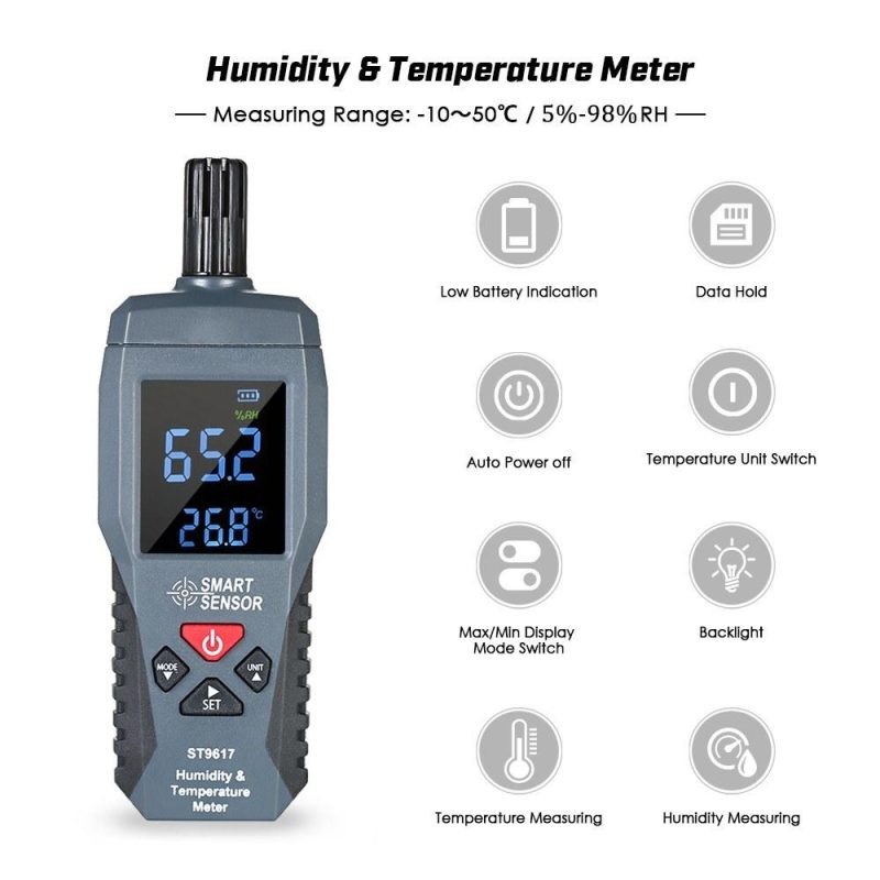 SMART SENSOR Humidity & Temperature Meter High Accuracy Digital LCD Display Humidity Hygrometer Temperature Meter Thermometer Gauge Tester  |   Temperature & Humidity Measurements Measurement & Analysis Instruments Black