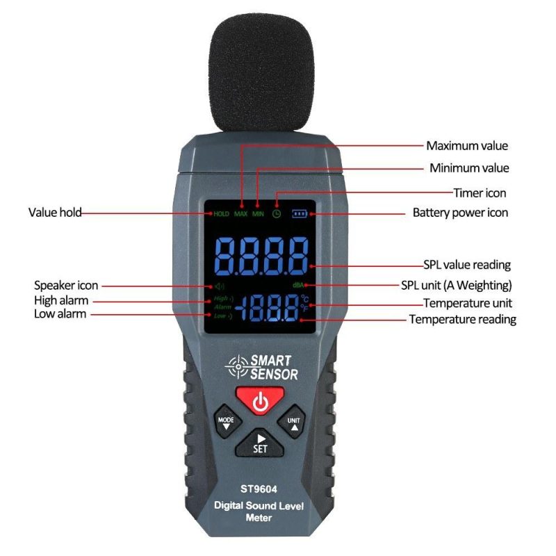 SMART SENSOR Mini Digital Sound Level Meter LCD Display Noise Meter Noise Measuring Instrument Decibel Tester 30-130dBA ST9604  |   Other Instruments Measurement & Analysis Instruments Black