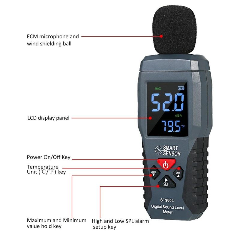 SMART SENSOR Mini Digital Sound Level Meter LCD Display Noise Meter Noise Measuring Instrument Decibel Tester 30-130dBA ST9604  |   Other Instruments Measurement & Analysis Instruments Black