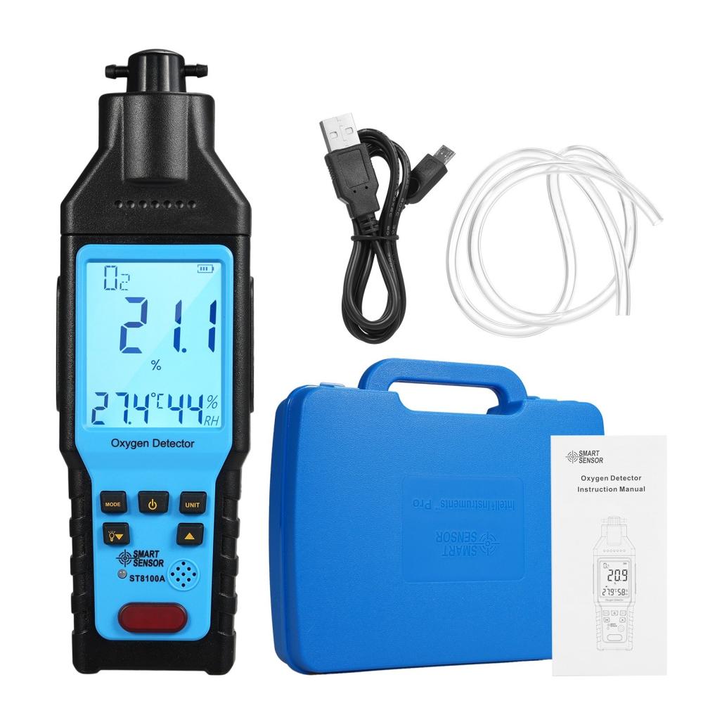 SMART SENSOR Oxygen Gas Detector Digital Portable Handheld OO₂ Gas Tester Rechargeable Precision Oxygen Meter OO₂ Concentration Measurement Tester Device for Climbing Tunnel Laboratory and Industry  |   Gas detection equipment Gas detection equipment Black