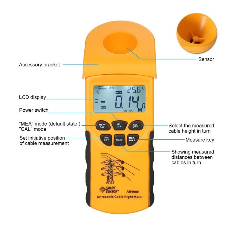 SMART SENSOR Professional Digital LCD Ultrasonic Cable Height Meter Handheld Height Cable Tester Measuring the Height of Overhead Cables 3-23m  |   Other Instruments Measurement & Analysis Instruments Other Instruments