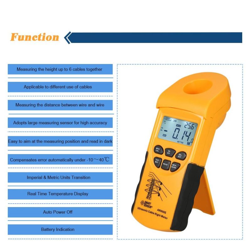 SMART SENSOR Professional Digital LCD Ultrasonic Cable Height Meter Handheld Height Cable Tester Measuring the Height of Overhead Cables 3-23m  |   Other Instruments Measurement & Analysis Instruments Other Instruments