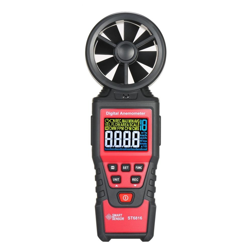 SMART SENSOR ST6816 Handheld Digital Anemometer Wind Speed Measurement Measurer Air Velocity Airflow Meter Gauge with LCD Backlight Measuring Range 0.40m/s~30.00m/s Maximum/Minimum/Average Value Storage Bag for Shooting(Batteries Not Included)  |   Other Nature Element Measurements Measurement & Analysis Instruments Black + Red