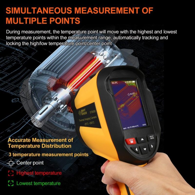 SMART SENSOR ST8550 Rechargeable IR Thermal Imager Portable Thermal Imaging Camera with 2.8-inch LCD Screen 120×90 Resolution -25~550℃ Temperature Range  |   Infrared Thermometer Infrared Thermometer Infrared Thermometer