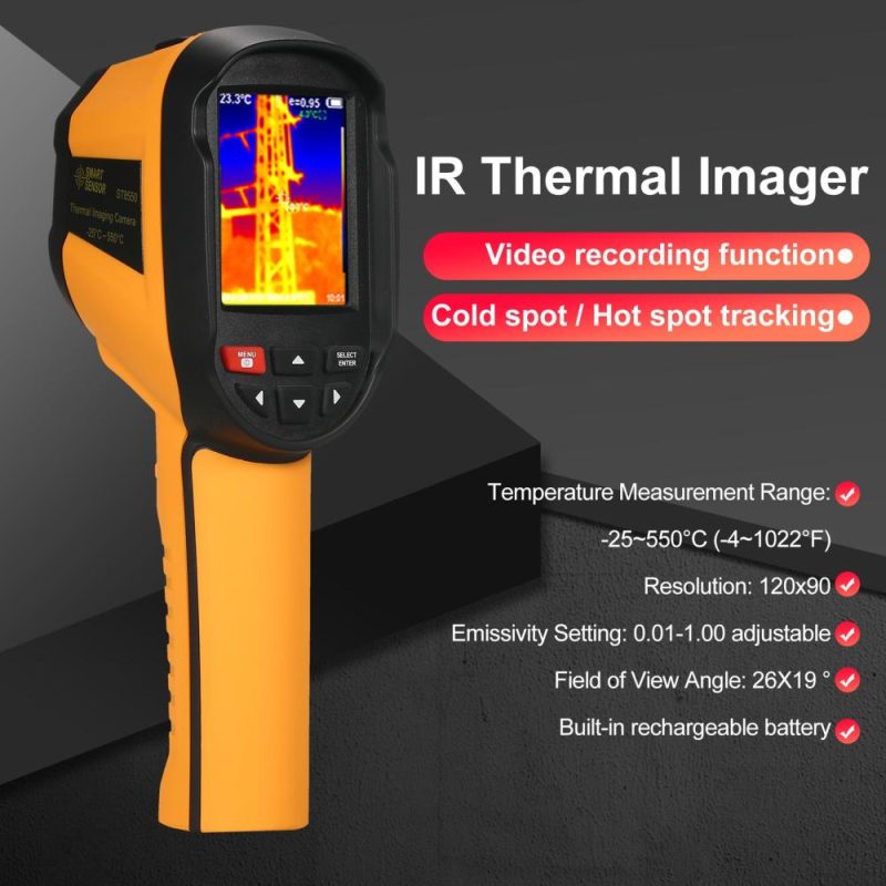 SMART SENSOR ST8550 Rechargeable IR Thermal Imager Portable Thermal Imaging Camera with 2.8-inch LCD Screen 120×90 Resolution -25~550℃ Temperature Range  |   Infrared Thermometer Infrared Thermometer Infrared Thermometer