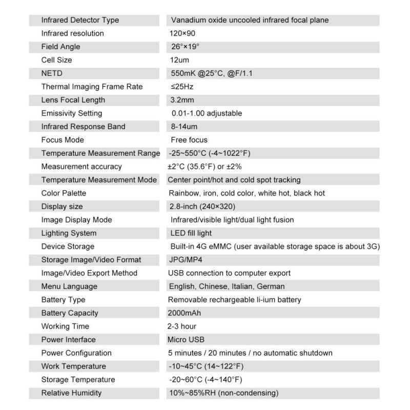 SMART SENSOR ST8550 Rechargeable IR Thermal Imager Portable Thermal Imaging Camera with 2.8-inch LCD Screen 120×90 Resolution -25~550℃ Temperature Range  |   Infrared Thermometer Infrared Thermometer Infrared Thermometer