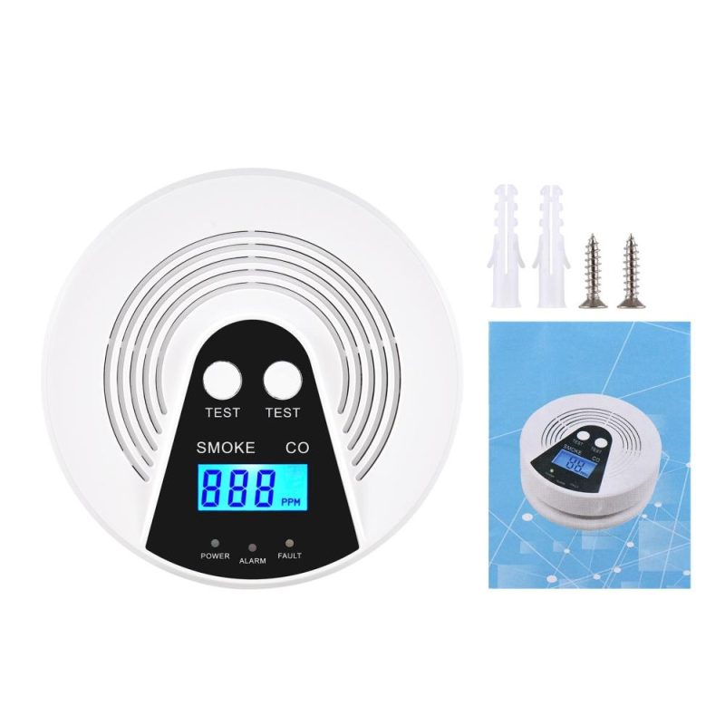 Smoke and Carbon Monoxide Alarm LCD Display CO Detector Smoke Alarm Voice Alert Combination Smoke and CO Alarm Battery Powered  |   Gas detection equipment Gas detection equipment Gas detection equipment