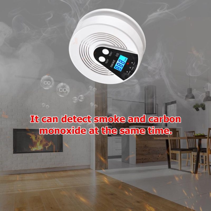 Smoke and Carbon Monoxide Alarm LCD Display CO Detector Smoke Alarm Voice Alert Combination Smoke and CO Alarm Battery Powered  |   Gas detection equipment Gas detection equipment Gas detection equipment