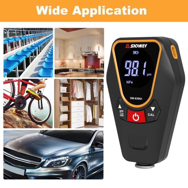 SNDWAY Paint Thickness Gauge for Cars, Coating Thickness Gauge Meter Handheld with Backlight LCD, Measuring Range 0~1200μm, Resolution 0.01μm, Fe/NFe Automatic Detection, µm/mils, Auto Off  |   Other Instruments Measurement & Analysis Instruments Black