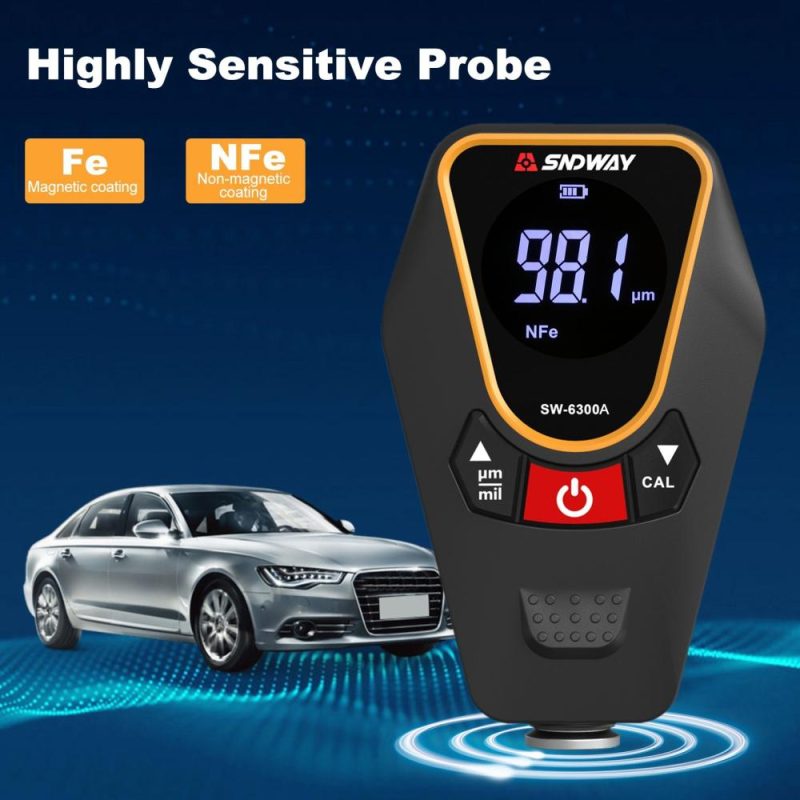 SNDWAY Paint Thickness Gauge for Cars, Coating Thickness Gauge Meter Handheld with Backlight LCD, Measuring Range 0~1200μm, Resolution 0.01μm, Fe/NFe Automatic Detection, µm/mils, Auto Off  |   Other Instruments Measurement & Analysis Instruments Black