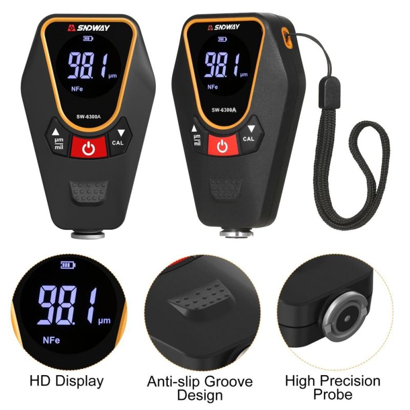 SNDWAY Paint Thickness Gauge for Cars, Coating Thickness Gauge Meter Handheld with Backlight LCD, Measuring Range 0~1200μm, Resolution 0.01μm, Fe/NFe Automatic Detection, µm/mils, Auto Off  |   Other Instruments Measurement & Analysis Instruments Black