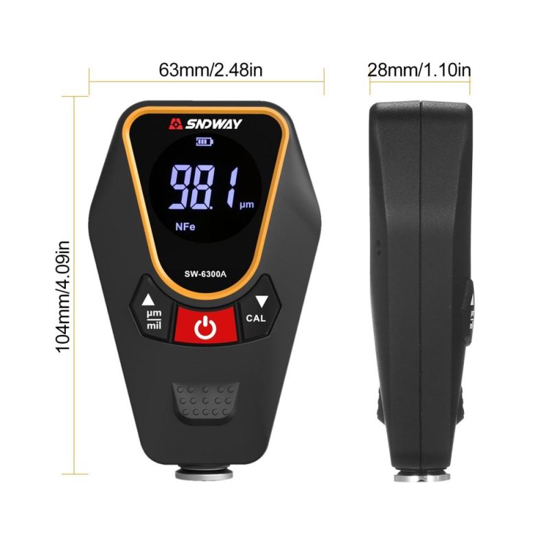 SNDWAY Paint Thickness Gauge for Cars, Coating Thickness Gauge Meter Handheld with Backlight LCD, Measuring Range 0~1200μm, Resolution 0.01μm, Fe/NFe Automatic Detection, µm/mils, Auto Off  |   Other Instruments Measurement & Analysis Instruments Black