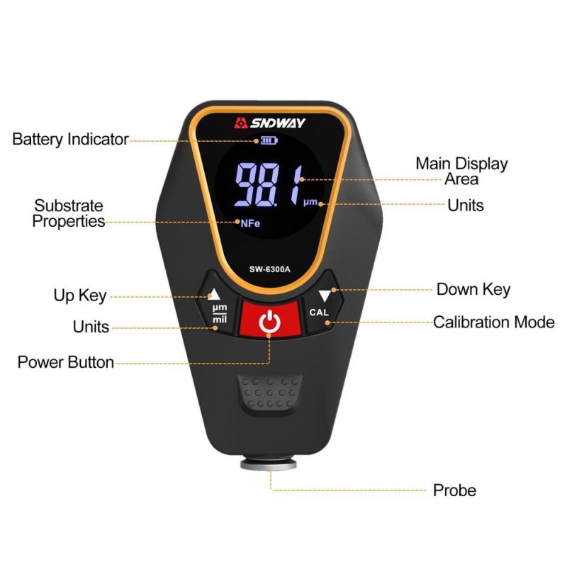 SNDWAY Paint Thickness Gauge for Cars, Coating Thickness Gauge Meter Handheld with Backlight LCD, Measuring Range 0~1200μm, Resolution 0.01μm, Fe/NFe Automatic Detection, µm/mils, Auto Off  |   Other Instruments Measurement & Analysis Instruments Black