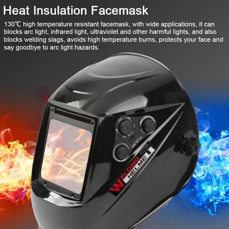 Solar Charging Automatic Dimming Welding Mask 130℃ High Temperature Resistant  Large View True Color Facemask for Arc Welding Grinding Cutting  |   Safety & Protective Gear Professional Tools Black