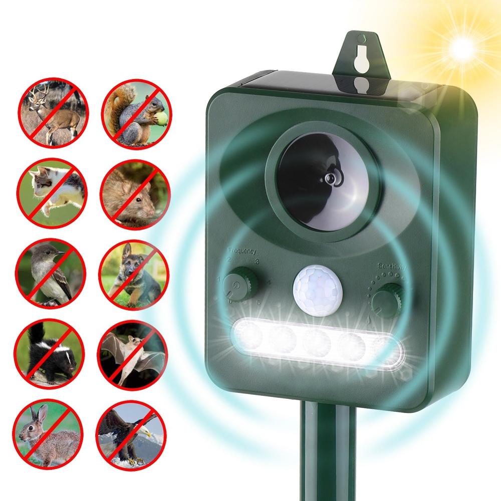 Solar Ultrasonic Pest Repeller Outdoor Animal Repeller with Ultrasonic Sound Motion Sensor and Flashing Light  |   Other Nature Element Measurements Measurement & Analysis Instruments Green