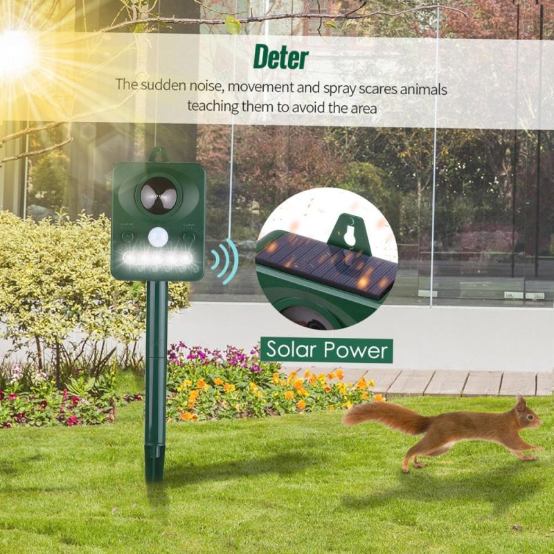 Solar Ultrasonic Pest Repeller Outdoor Animal Repeller with Ultrasonic Sound Motion Sensor and Flashing Light  |   Other Nature Element Measurements Measurement & Analysis Instruments Green