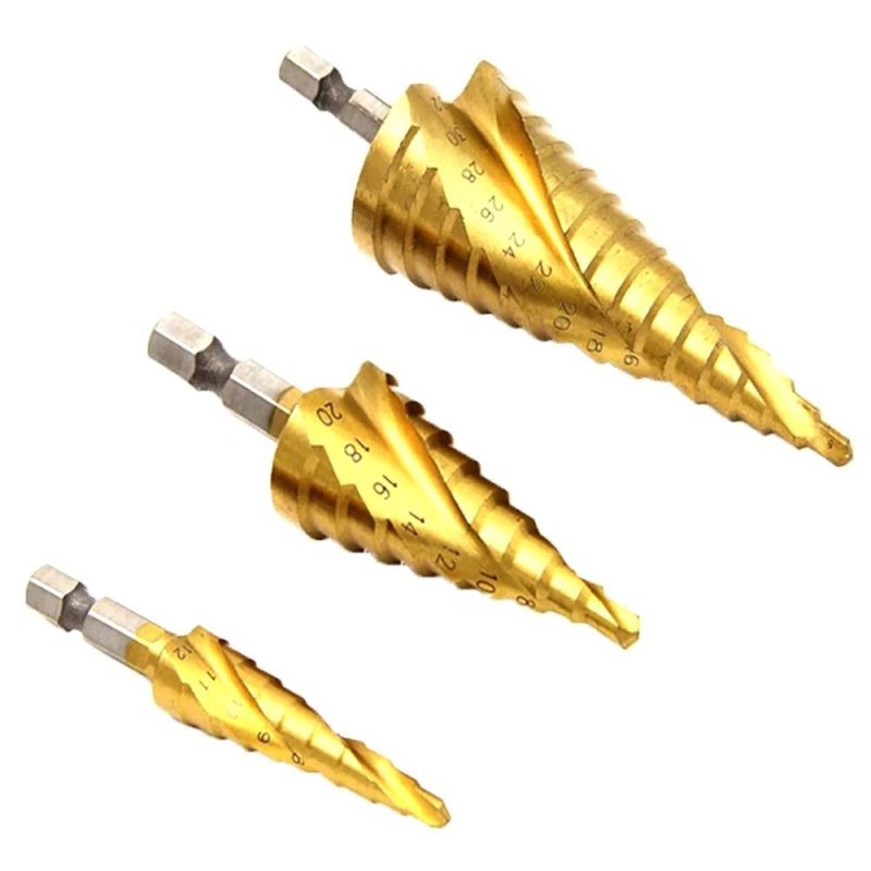 Spiral Grooved Step Drill Bit Set 4mm to 12mm/20mm/32mm Wood Metal Plastic Drilling Hole Titanium Plated Hex Shank Drill Bit  |   Drill Drill Drill