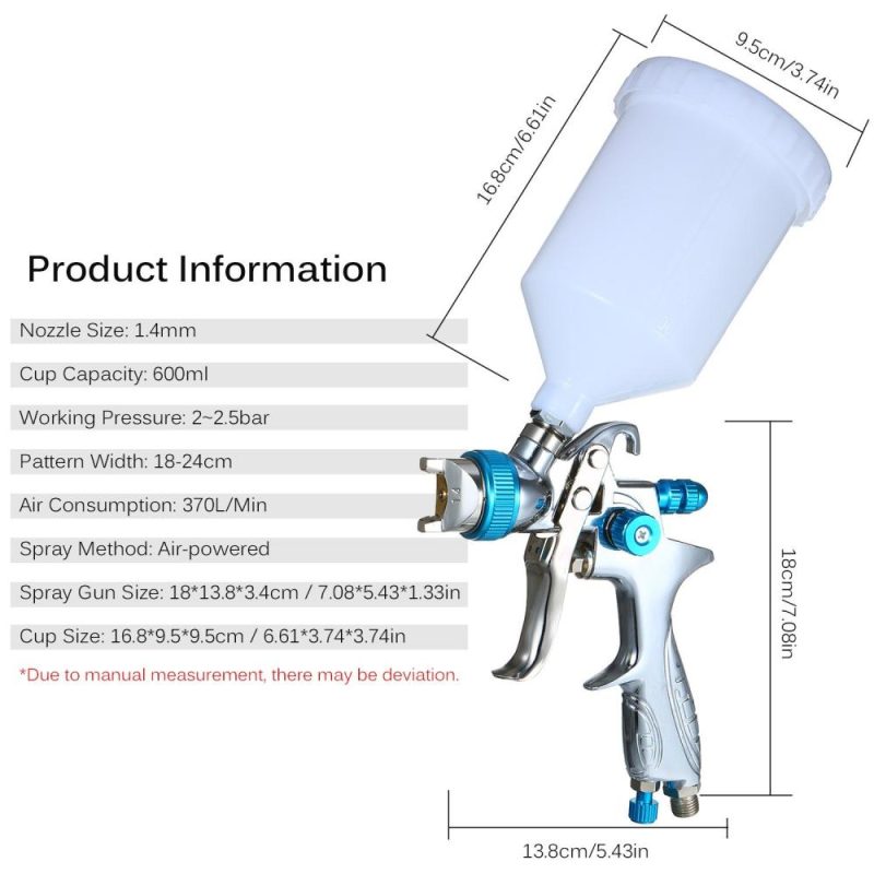 Spray Gun Gravity Feed Paint Sprayer with 600ml Cup 1.4mm Nozzle for Wall/Furniture/Fence/Cabinet/Table/Chair Spraying and Cleaning  |   Others Hardware & Gadgets Others