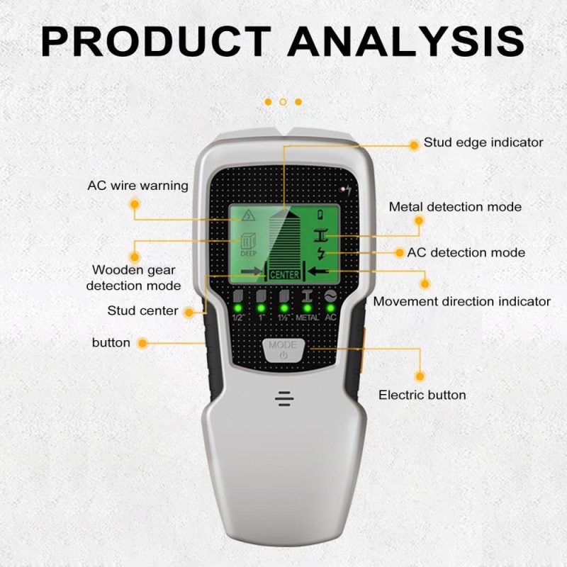 Stud Finder Wall Scanner 5 in 1 Electronic Stud Detector with HD LCD Display Used for Detecting Wood Metal Wire with Warning Function  |   Other Instruments Measurement & Analysis Instruments Other Instruments