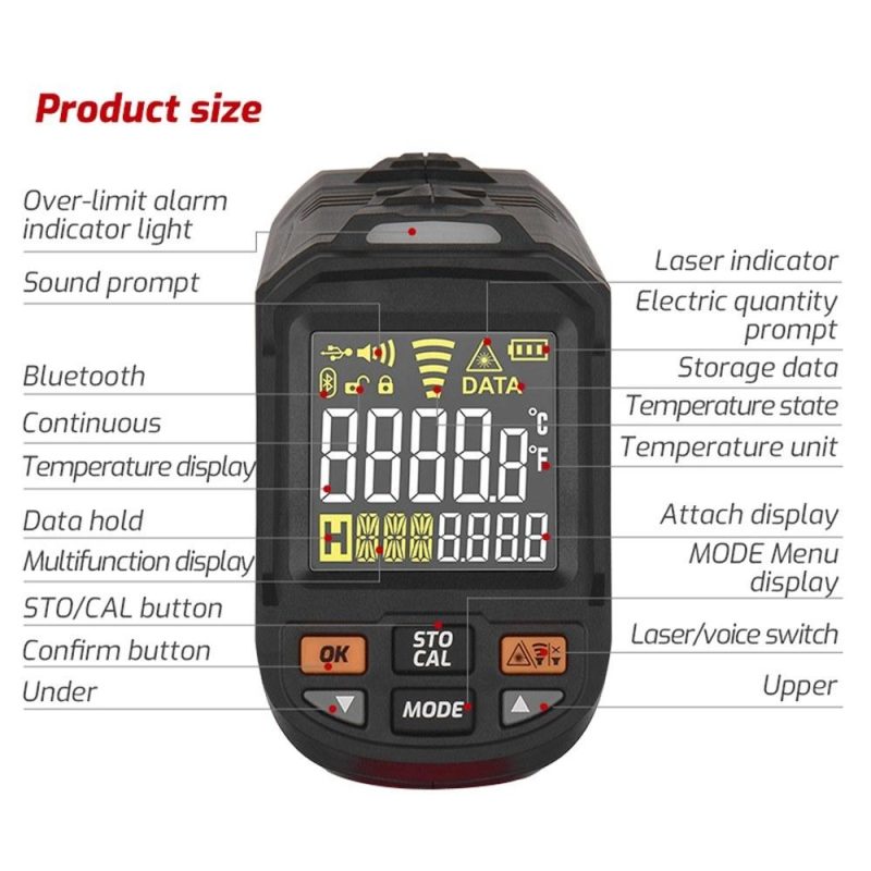 TASI Laser Infrared Thermometer Non-Contact Digital Temperature Machine -32℃~1080℃ (-26℉~1976℉) IR Thermometer with Color Screen and Adjustable Emissivity for Industrial Kitchen Cooking Automotive HVAC Not for Human Body Temp  |   Infrared Thermometer Infrared Thermometer Infrared Thermometer