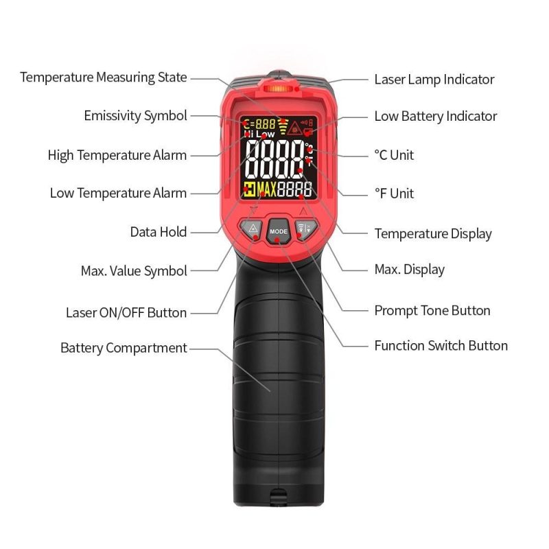 TASI Non-contact IR Infrared Thermometer Digital Handheld Temperature Tester 12:1 Pyrometer Color LCD Display with Backlight Centigrade Fahrenheit -50～680℃(-58～1256℉)  |   Infrared Thermometer Infrared Thermometer Infrared Thermometer