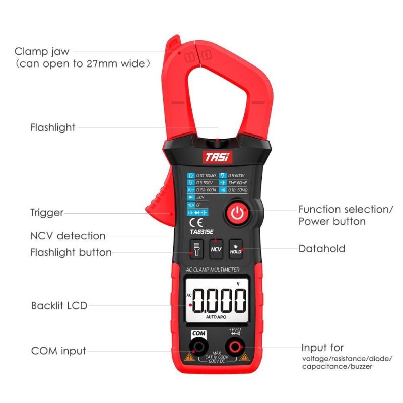 TASI TA8315E Digital Clamp Meter Multimeter Professional Tester True RMS Multimeter Mini Multifunctional Tester OHM NCV DC/AC Voltage Meter  |   Digital Multimeters & Oscilloscopes Digital Multimeters & Oscilloscopes Digital Multimeters & Oscilloscopes