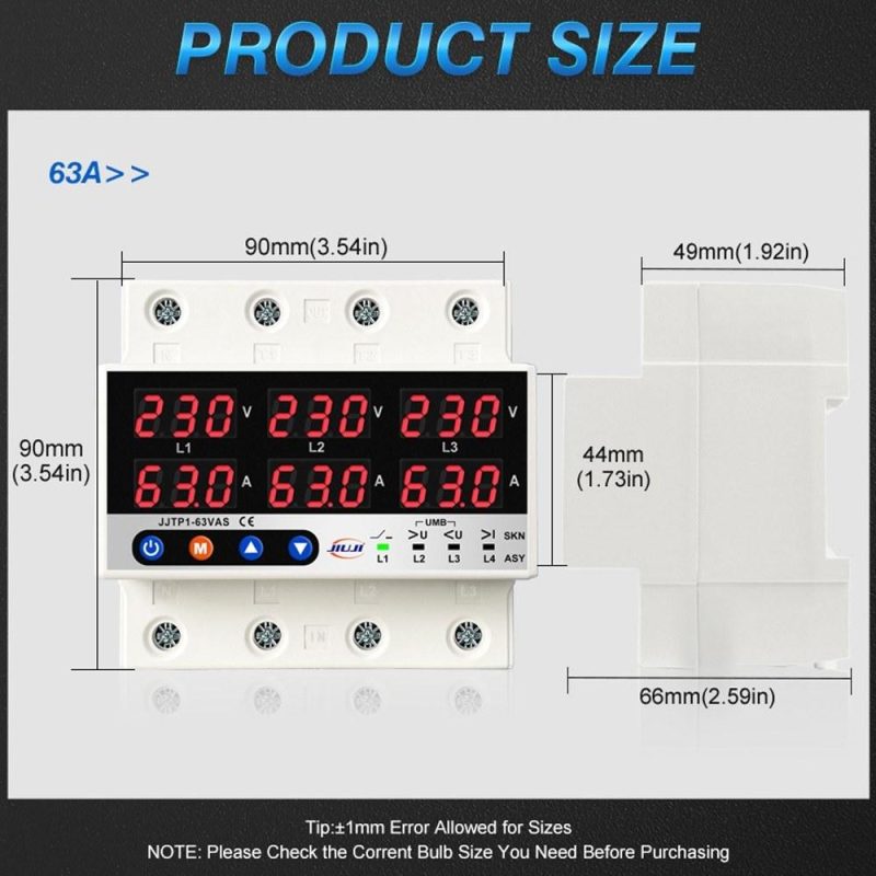 Three Phase Voltage and Current Protector Synchronous and Asynchronous Working Modes Design with Automatic Power Off and Automatic Reset Function 63A  |   Electrical Measuring Tools Electrical Measuring Tools Electrical Measuring Tools