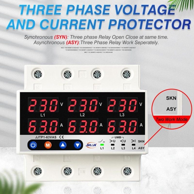 Three Phase Voltage and Current Protector Synchronous and Asynchronous Working Modes Design with Automatic Power Off and Automatic Reset Function 63A  |   Electrical Measuring Tools Electrical Measuring Tools Electrical Measuring Tools