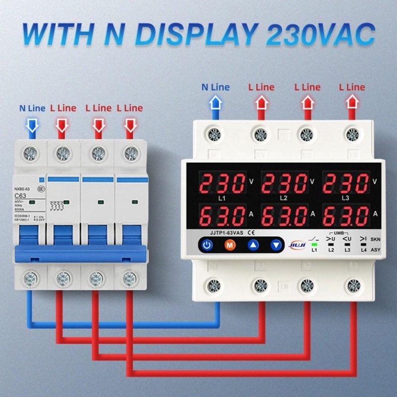 Three Phase Voltage and Current Protector Synchronous and Asynchronous Working Modes Design with Automatic Power Off and Automatic Reset Function 63A  |   Electrical Measuring Tools Electrical Measuring Tools Electrical Measuring Tools