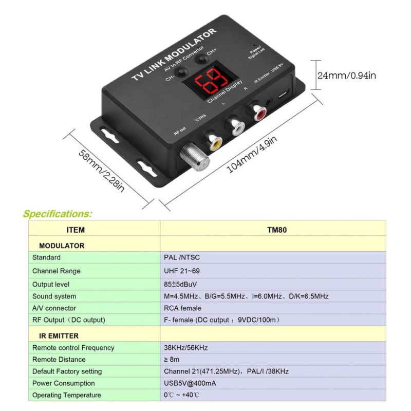 TM80 TV LINK Modulator AV to RF Converter  |   Other Instruments Measurement & Analysis Instruments Black