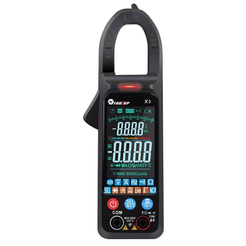 TOOLTOP X5 Handheld Portable Multifunction Clamp Meter LCD Display ℃/℉ Switch NCV Measuring Direct Current AC Current Voltage Resistance Capacitor Temperature Frequency Diode Measuring Automatic Measurement with Flashlight  |   Digital Multimeters & Oscilloscopes Digital Multimeters & Oscilloscopes Black