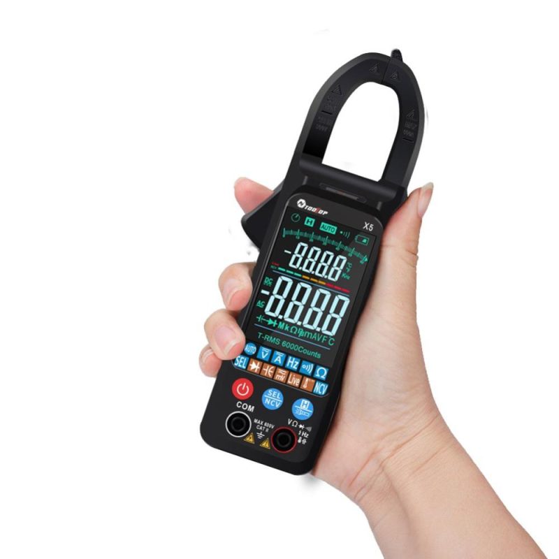 TOOLTOP X5 Handheld Portable Multifunction Clamp Meter LCD Display ℃/℉ Switch NCV Measuring Direct Current AC Current Voltage Resistance Capacitor Temperature Frequency Diode Measuring Automatic Measurement with Flashlight  |   Digital Multimeters & Oscilloscopes Digital Multimeters & Oscilloscopes Black