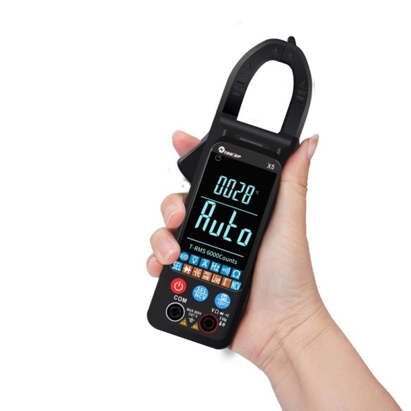 TOOLTOP X5 Handheld Portable Multifunction Clamp Meter LCD Display ℃/℉ Switch NCV Measuring Direct Current AC Current Voltage Resistance Capacitor Temperature Frequency Diode Measuring Automatic Measurement with Flashlight  |   Digital Multimeters & Oscilloscopes Digital Multimeters & Oscilloscopes Black