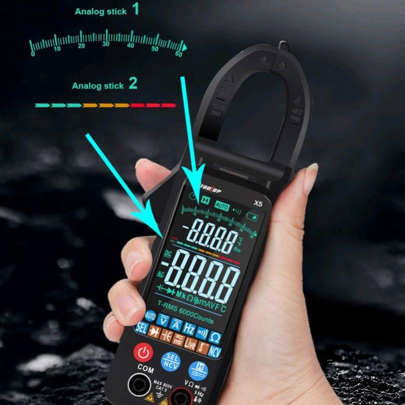 TOOLTOP X5 Handheld Portable Multifunction Clamp Meter LCD Display ℃/℉ Switch NCV Measuring Direct Current AC Current Voltage Resistance Capacitor Temperature Frequency Diode Measuring Automatic Measurement with Flashlight  |   Digital Multimeters & Oscilloscopes Digital Multimeters & Oscilloscopes Black