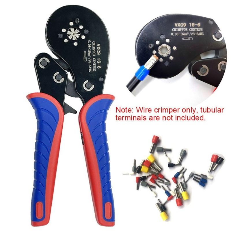 Tubular Terminal Crimping Tool 0.08-16mm² (28-5 AWG) Multifunction Ratcheting Wire Crimper Pliers Ferrule Crimpers Electrician Hand Tool  |   Others Others Black + Red + Blue