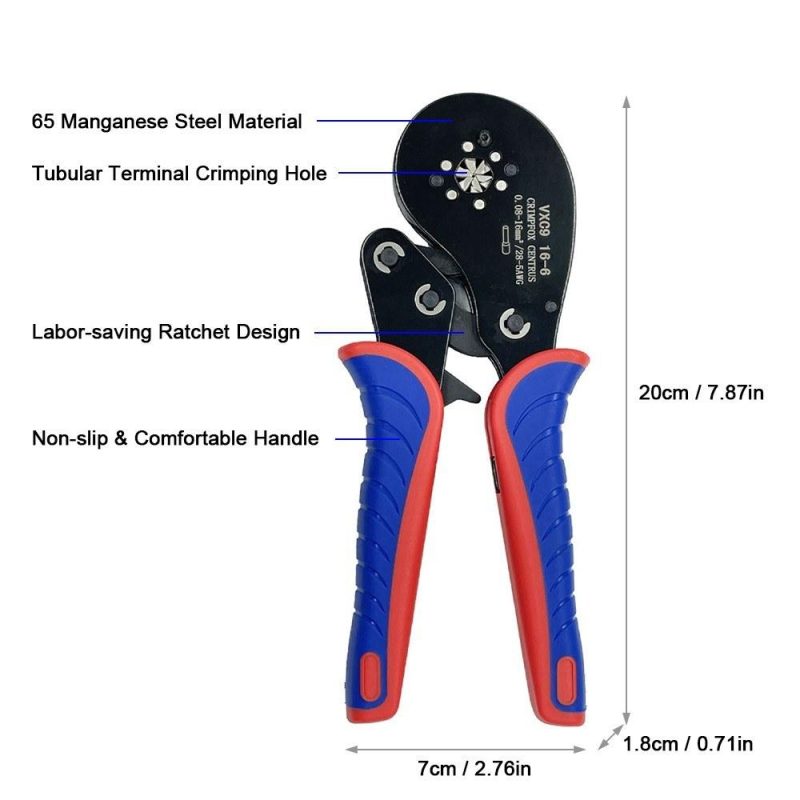 Tubular Terminal Crimping Tool 0.08-16mm² (28-5 AWG) Multifunction Ratcheting Wire Crimper Pliers Ferrule Crimpers Electrician Hand Tool  |   Others Others Black + Red + Blue