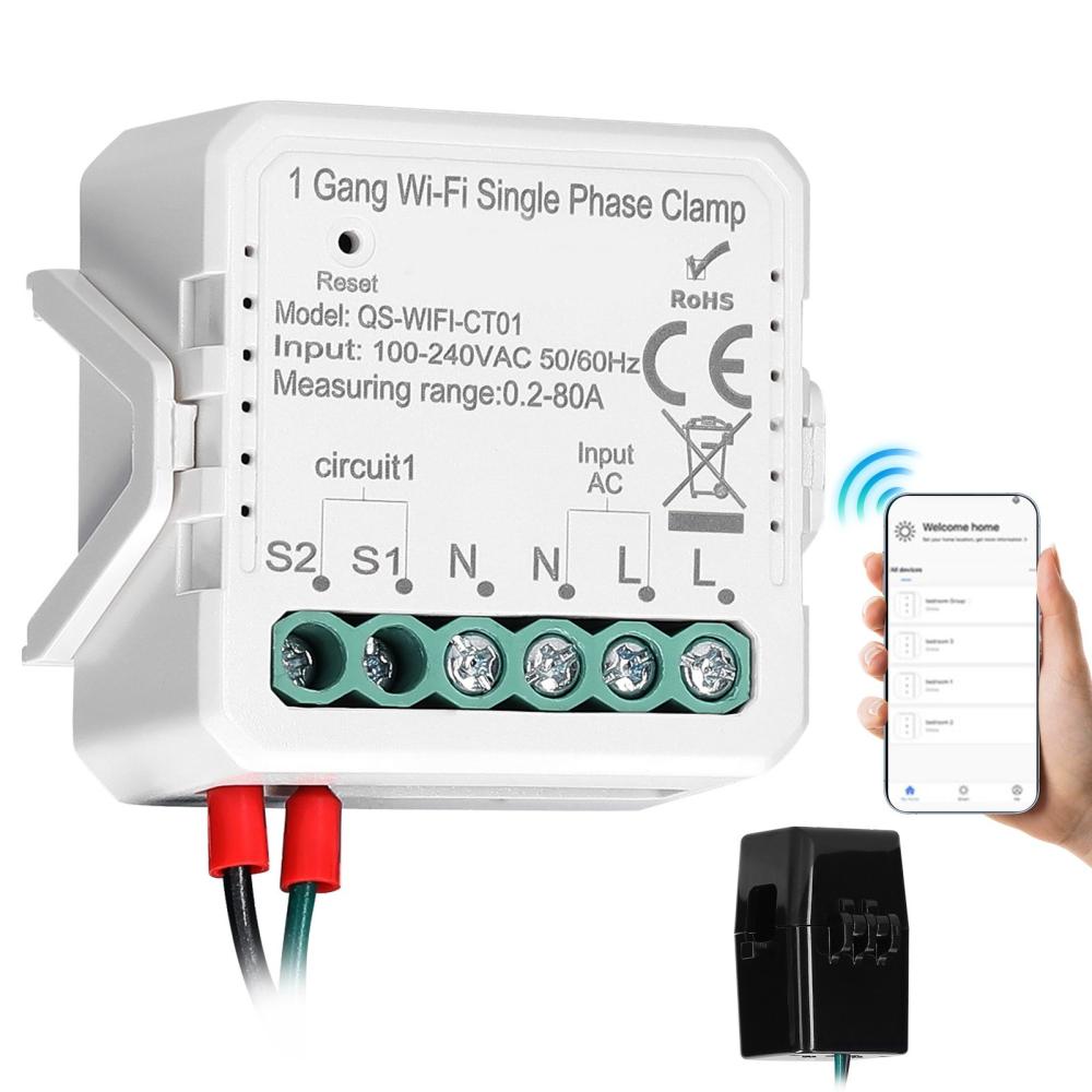 Tuya WiFi 2 Gang 80A Single Phase Clamp Solar PV Bidirectional Two Way Energy Meter Mobilephone APP Control Current Transformer Schedule Timer Home Automation Device  |   Electrical Measuring Tools Electrical Measuring Tools Electrical Measuring Tools