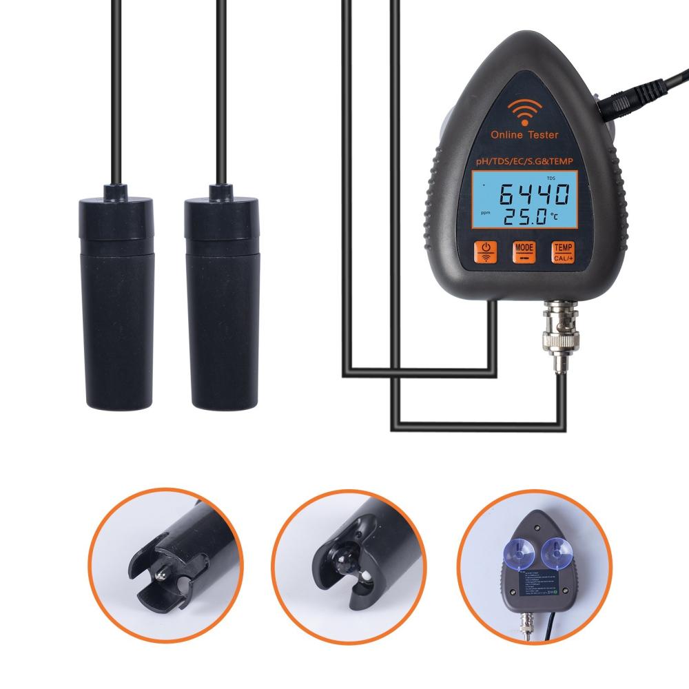 Tuya WiFi 5in1 Water Quality Online Monitor PH Total Dissolved Solids S.G EC Temperature Test Meter Multi-functional Mariculture Tester for Drinking Water Aquarium Aquaculture Swimming Pool  |   Water quality analysis equipment Measurement & Analysis Instruments Water quality analysis equipment