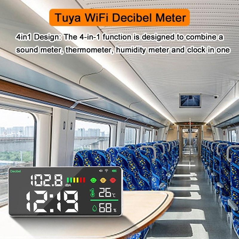 Tuya WiFi Decibel Meter 4 in1 Temperature Humidity Decibel Test Alarm Clock  |   Temperature & Humidity Measurements Measurement & Analysis Instruments Black