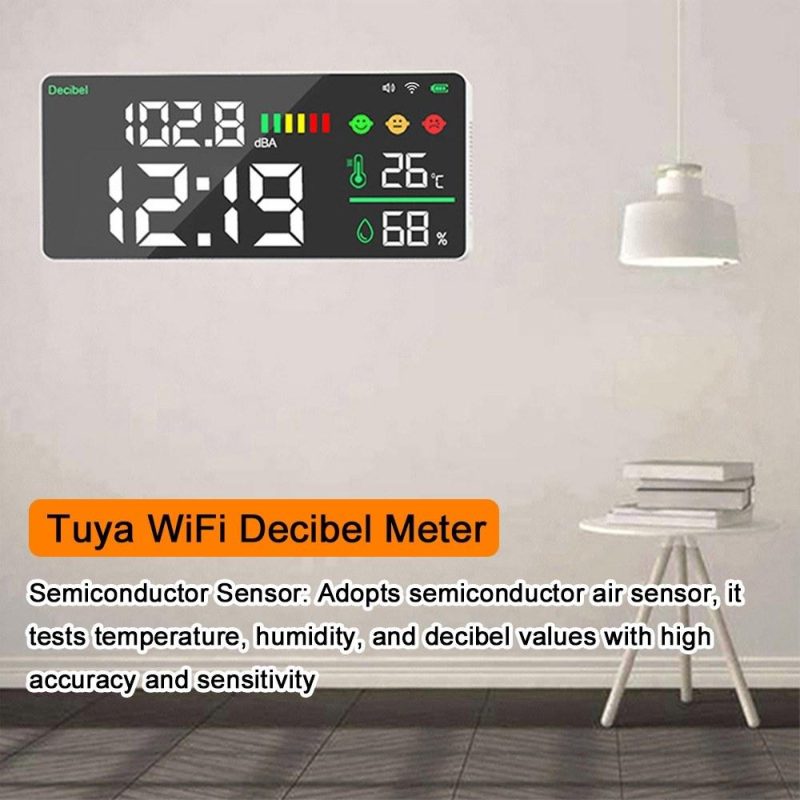 Tuya WiFi Decibel Meter 4 in1 Temperature Humidity Decibel Test Alarm Clock  |   Temperature & Humidity Measurements Measurement & Analysis Instruments Black