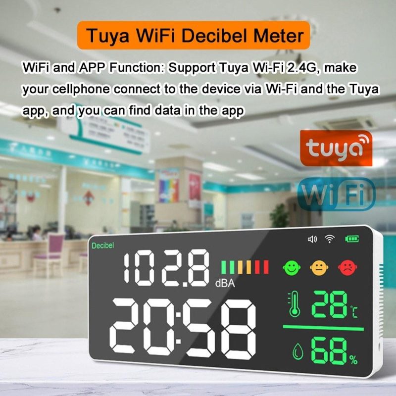 Tuya WiFi Decibel Meter 4 in1 Temperature Humidity Decibel Test Alarm Clock  |   Temperature & Humidity Measurements Measurement & Analysis Instruments Black