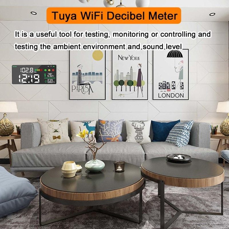 Tuya WiFi Decibel Meter 4 in1 Temperature Humidity Decibel Test Alarm Clock  |   Temperature & Humidity Measurements Measurement & Analysis Instruments Black