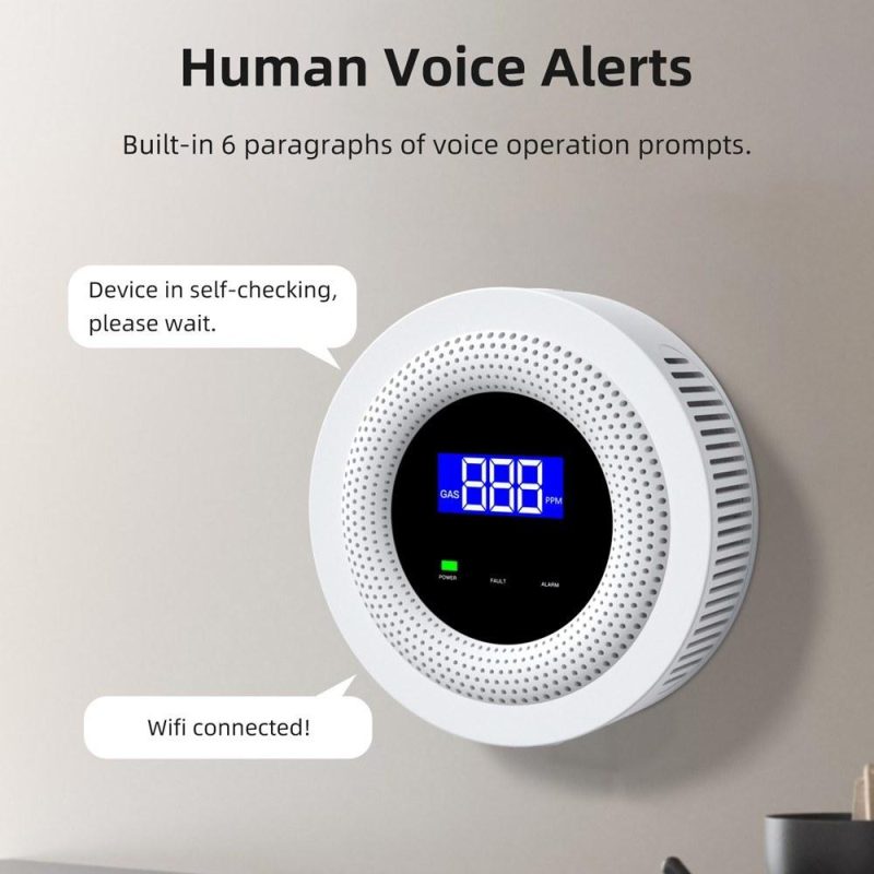 Tuya Wifi Gases Leakage Detection Device Live Voice Prompt APP Remote Alarm with Concentration Display USB Power Supplys High Decible Alarm  |   Gas detection equipment Gas detection equipment Gas detection equipment