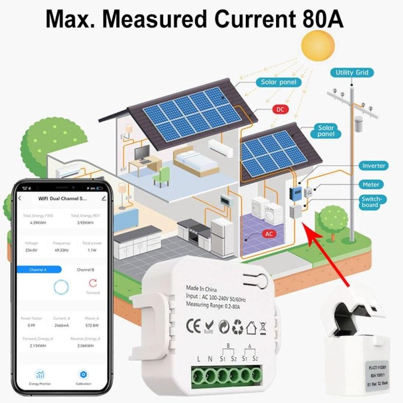 Tuya Wifi Intelligent Energy Meter Solar PV System Power Production Consumption Bidirectional Monitoring Meter Mobilephone APP Control Power Monitor with CT  |   Electrical Measuring Tools Electrical Measuring Tools Electrical Measuring Tools