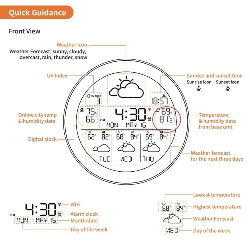 Tuya WiFi Intelligent Weather Clock 3-Day Weather Forecast Weather Station Wireless Thermometer Hygrometer (1Pc Sub Sensors)  |   Temperature & Humidity Measurements Measurement & Analysis Instruments Temperature & Humidity Measurements