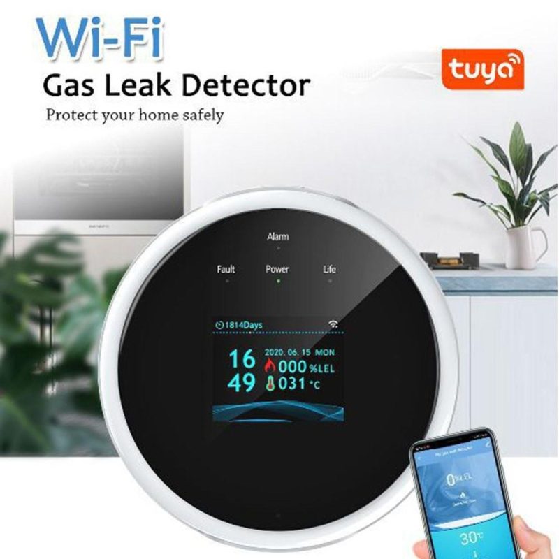 Tuya Wifi Natural Gas-Sensor Household Intelligent Combustible Gas-Alarm Detector Gas-Leakage Sensor Compatible with Amazon Alexa Google Assistant  |   Gas detection equipment Gas detection equipment Black