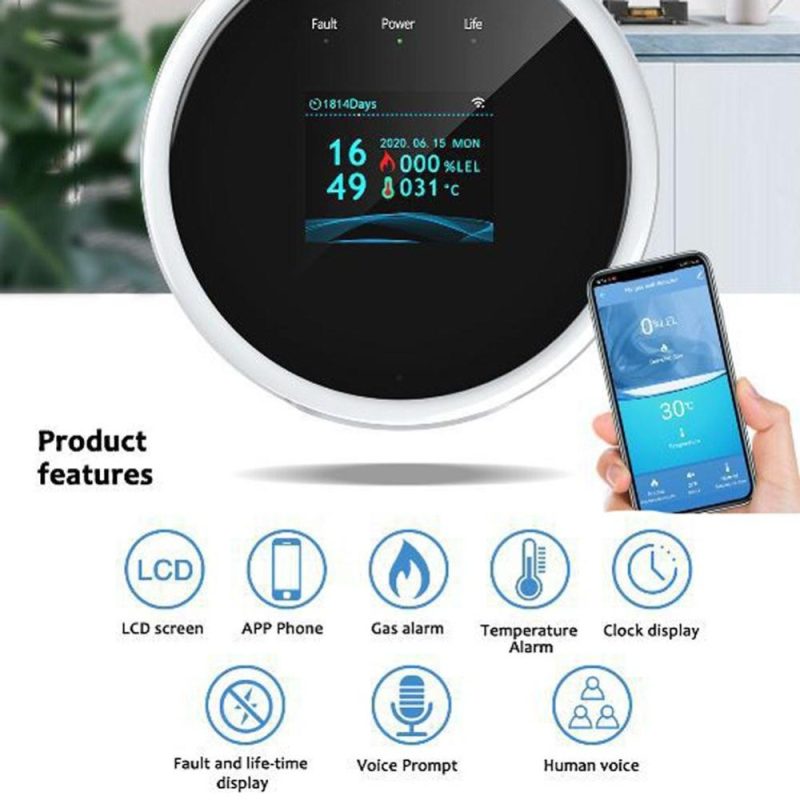 Tuya Wifi Natural Gas-Sensor Household Intelligent Combustible Gas-Alarm Detector Gas-Leakage Sensor Compatible with Amazon Alexa Google Assistant  |   Gas detection equipment Gas detection equipment Black