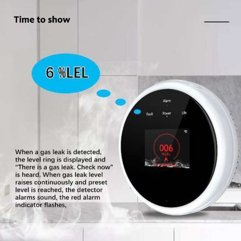 Tuya Wifi Natural Gas-Sensor Household Intelligent Combustible Gas-Alarm Detector Gas-Leakage Sensor Compatible with Amazon Alexa Google Assistant  |   Gas detection equipment Gas detection equipment Black